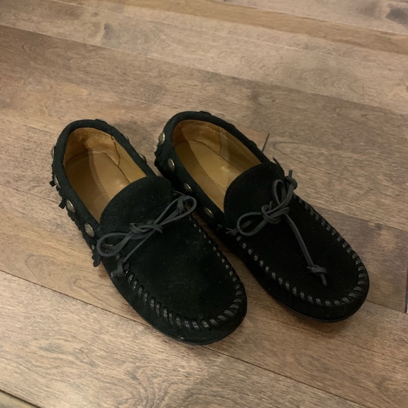 Zara Shoes - ZARA dark green suede leather loafer with rivet and woven details